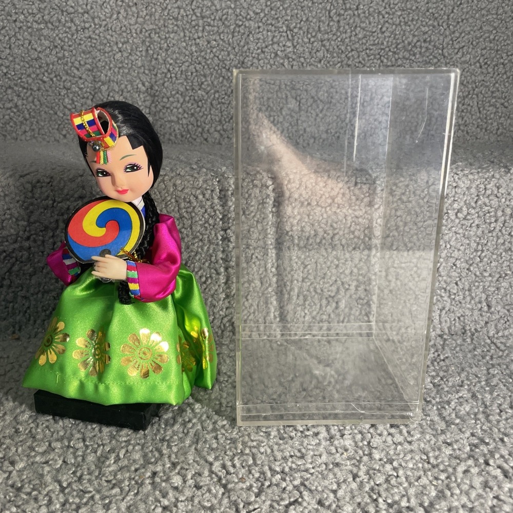 Vintage Korean Hanbok Doll in Display Case Traditional Costume Souvenir